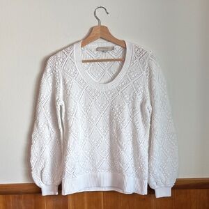 LOFT White Textured Crew Neck Sweater